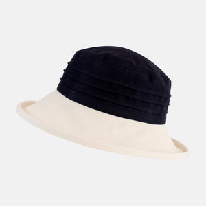 Large Brim Linen, Packable Sun Hat - Limited Edition Colour - Navy & Cream