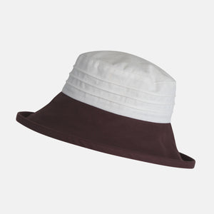 Large Brim Linen, Packable Sun Hat - Limited Edition Colour - Dark Brown & Cream