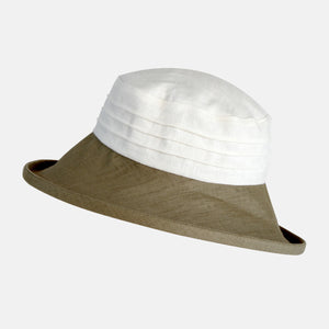 Large Brim Linen, Packable Sun Hat - Limited Edition Colour - Khaki & Cream