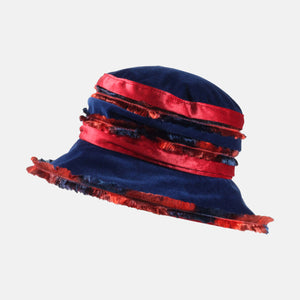 Navy and Red Fluffy Velvet Hat