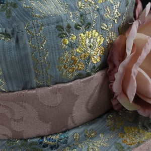 Small Brim Brocade Hat with Flower Decoration