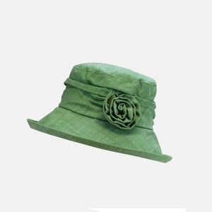 Linen Cloche Hat with Flower Brooch