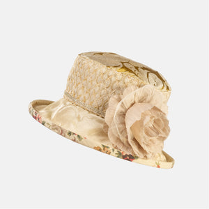 Vintage Fabric Hat with Cream Flower