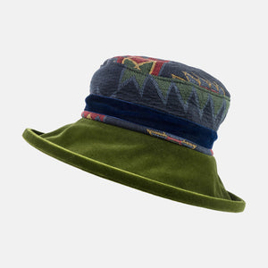 Vintage Fabric Winter Hat with Velvet Brim