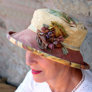 Vintage Fabric Floral Hat with Rust Flower