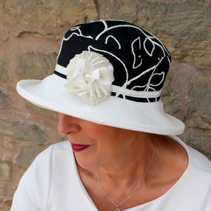 Vintage Fabric Black and White Floral Hat
