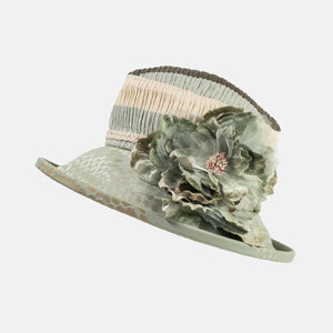 Vintage Fabric Striped Hat with Large Velvet Flower
