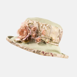 Vintage Fabric Floral Hat with Stripes and Flower