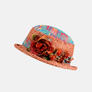 Vintage Fabric Small Boned Brim Hat with Flower