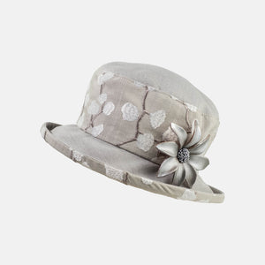Vintage Fabric Small Boned Brim Hat with Leather Flower