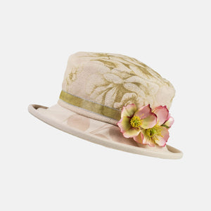 Vintage Fabric Small Boned Brim Hat with Gold Ribbon