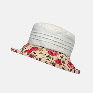 Floral Boned Brim with Cream Top and Pintuck Detail