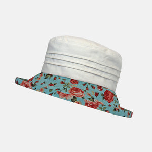 Floral Boned Brim with Cream Top and Pintuck Detail
