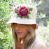 Cream Cotton Cloche Hat with Small 1920,s Brim. Decorated With A flower