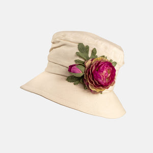 Cream Cotton Cloche Hat with Flower Decoration