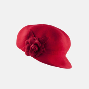 Felted Wool Cap with Flower Decoration