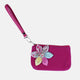 Ladies Girls Suedette Coin Purse with Handmade Floral Flower. Detachable Handle and zip top fastener.